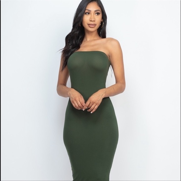 Olive Green tube dress NWT (boutique). - Picture 1 of 6